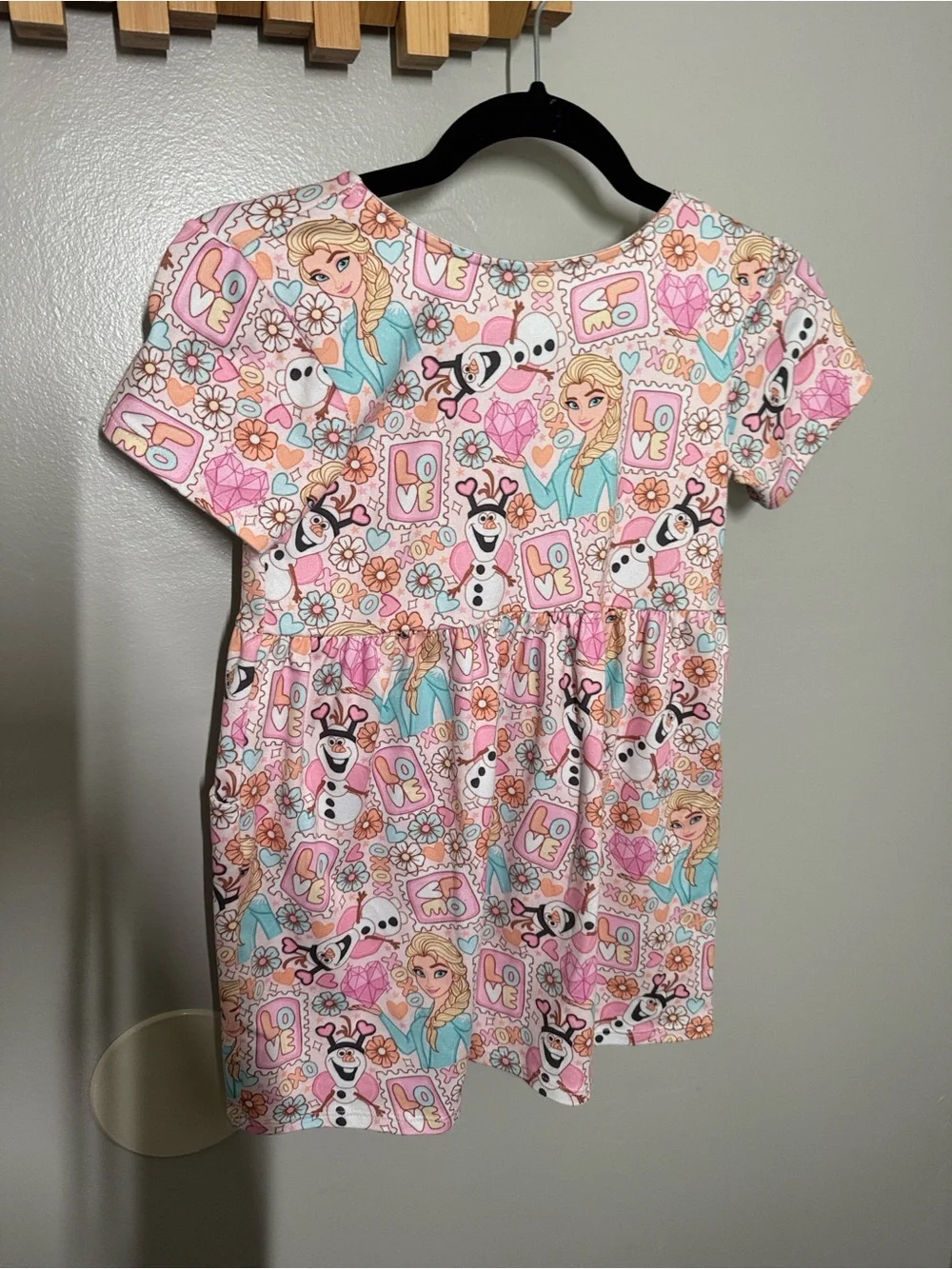 Girls Pink Frozen-Print Short Sleeve Dress